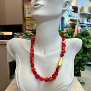 KIRMIZI GOLD DETAYLI KOLYE