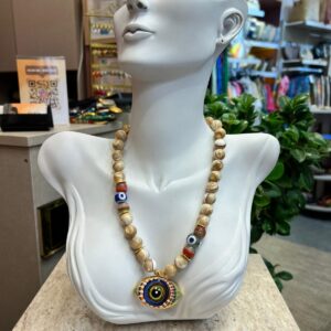 KREM SERAMİK GÖZ UÇLU KOLYE