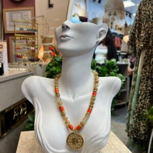 TURUNCU KAHVE SERAMİK UÇLU KOLYE